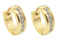 Mens 14mm Gold Plated Stainless Steel Hoop Earrings With Cubic Zirconia