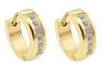 Mens 14mm Gold Plated Stainless Steel Hoop Earrings With Cubic Zirconia