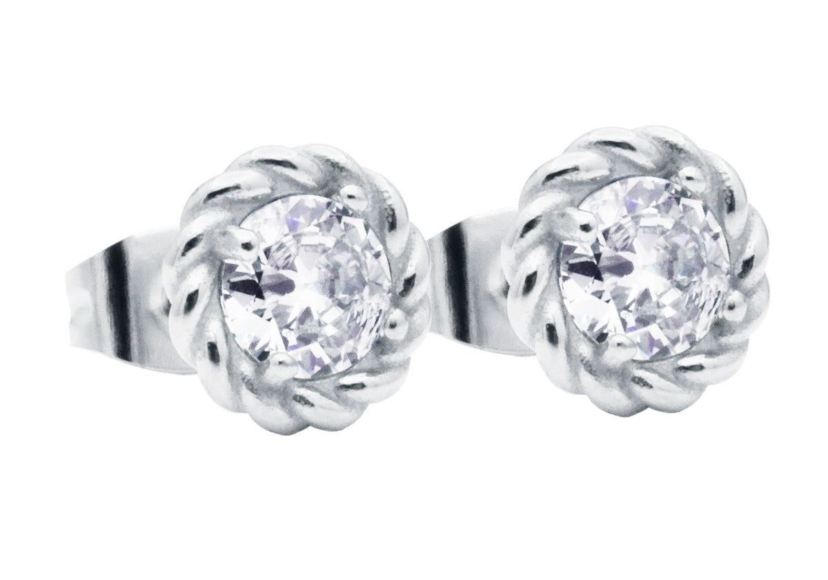 Men's 8mm Stainless Steel Floral Stud Earrings
