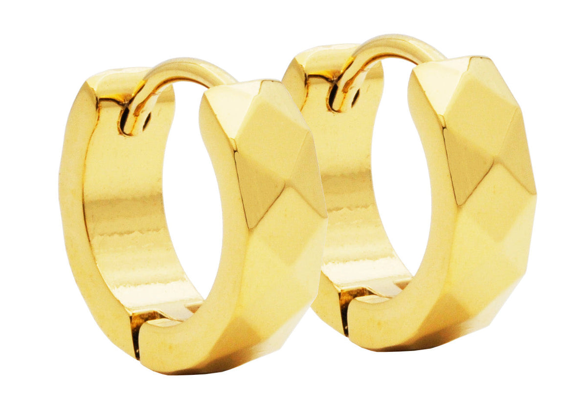 Men's Gold Stainless Steel Hammered Hoop Earrings
