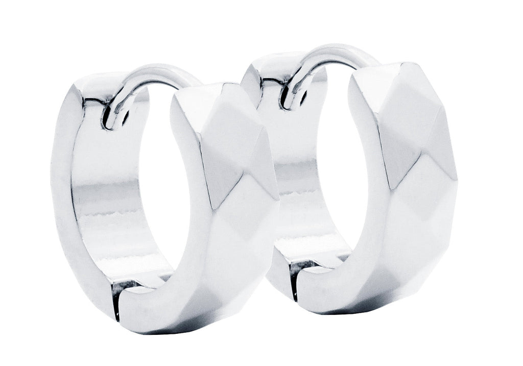 Men's Stainless Steel Hammered Hoop Earrings