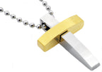 Mens Two Tone Gold Stainless Steel Cross Pendant Necklace With 24" Bead Chain