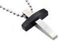 Mens Two Tone Black Stainless Steel Cross Pendant Necklace With 24" Bead Chain