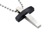 Mens Two Tone Black Stainless Steel Cross Pendant Necklace With 24" Bead Chain
