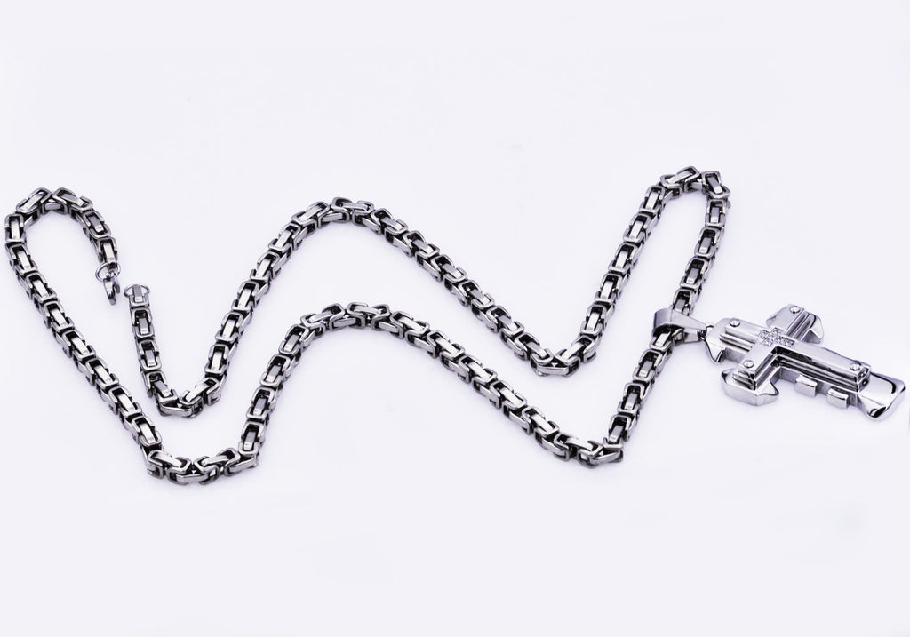 Mens Stainless Steel Cross Pendant With Cubic Zirconia