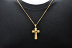 Mens Gold Stainless Steel Layered Cross Pendant Necklace With 24" Curb Chain