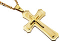 Mens Gold Stainless Steel Layered Cross Pendant Necklace With 24" Curb Chain