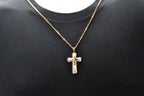 Mens Rose Stainless Steel Layered Cross Pendant Necklace