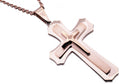 Mens Rose Stainless Steel Layered Cross Pendant Necklace