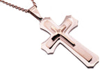 Mens Rose Stainless Steel Layered Cross Pendant Necklace