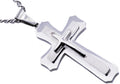 Mens Stainless Steel Layered Cross Pendant Necklace