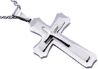 Mens Stainless Steel Layered Cross Pendant Necklace