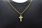 Mens Gold Stainless Steel Cross Pendant With Cubic Zirconia