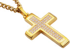 Mens Gold Stainless Steel Cross Pendant With Cubic Zirconia