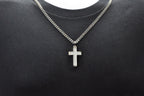 Mens Stainless Steel Cross Pendant With Cubic Zirconia
