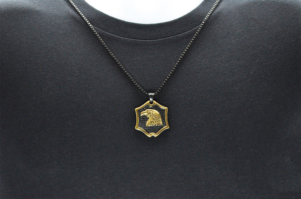 Mens Black And Gold Stainless Steel Eagle Pendant Necklace