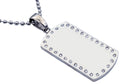 Mens Engravable Dog Tag Stainless Steel Pendant Necklace With Cubic Zirconia