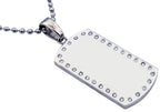 Mens Engravable Dog Tag Stainless Steel Pendant Necklace With Cubic Zirconia