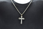 Mens Stainless Steel Cross Pendant With Cubic Zirconia