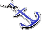 Mens Blue Stainless Steel Anchor Pendant