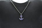 Mens Blue Stainless Steel Anchor Pendant