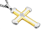 Mens Gold Stainless Steel Cross Pendant With Cubic Zirconia