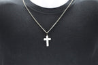Mens Polished and Brushed Finished Stainless Steel Cross Pendant With 24" Curb Chain