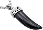 Mens Genuine Onyx Stainless Steel Horn Pendant