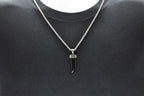 Mens Genuine Onyx Stainless Steel Horn Pendant
