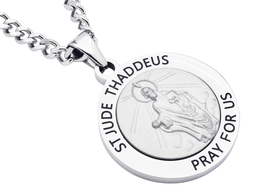 Men's Stainless Steel Saint Thaddeus Pendant With 24" Curb Chain