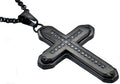 Mens Black Stainless Steel Cross Pendant Necklace With Black Cubic Zirconia