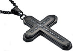 Mens Black Stainless Steel Cross Pendant Necklace With Black Cubic Zirconia