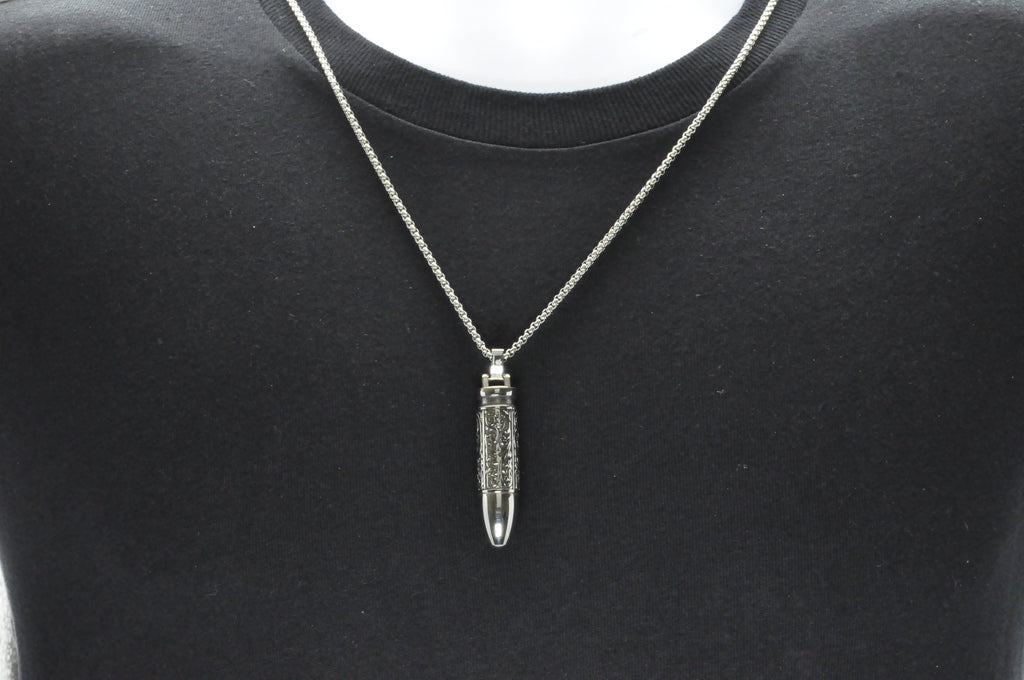 Mens Stainless Steel Bullet Pendant Necklace