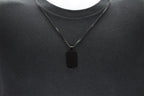 Mens Black Plated Stainless Steel Engravable Dog Tag Pendant Necklace With 24" Black Curb Chain