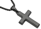 Mens Stainless Steel Black Cross Pendant With 24" Round Box Chain