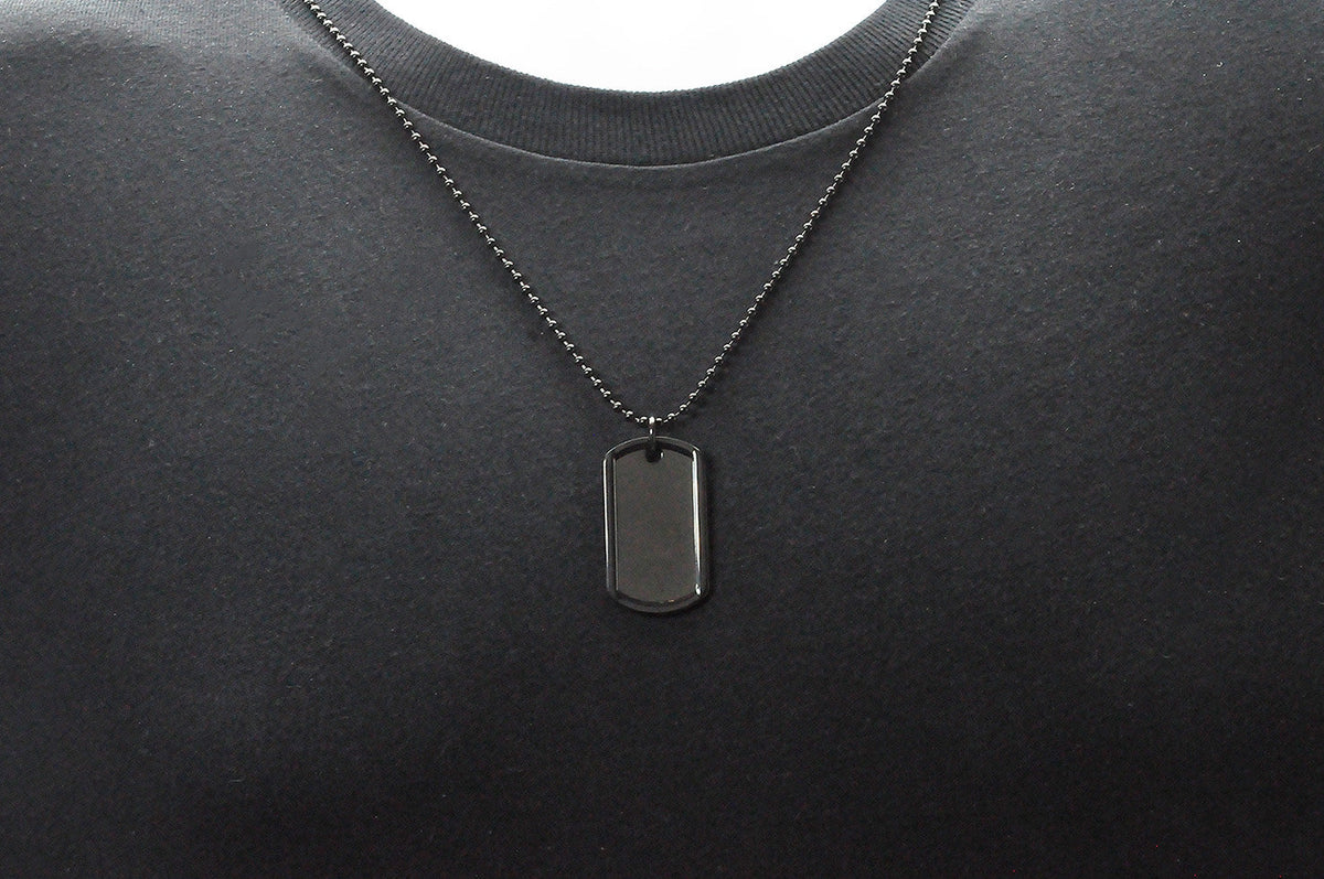 Mens Black Plated Stainless Steel Engravable Dog Tag  Pendant Necklace