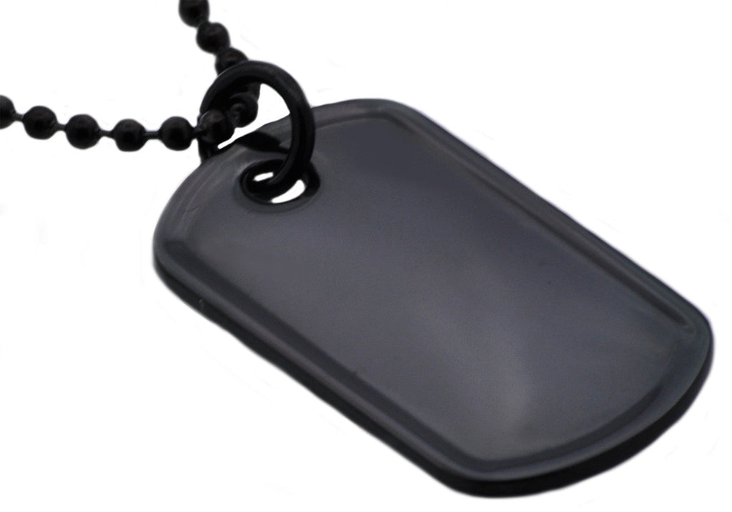 Mens Black Plated Stainless Steel Engravable Dog Tag  Pendant Necklace