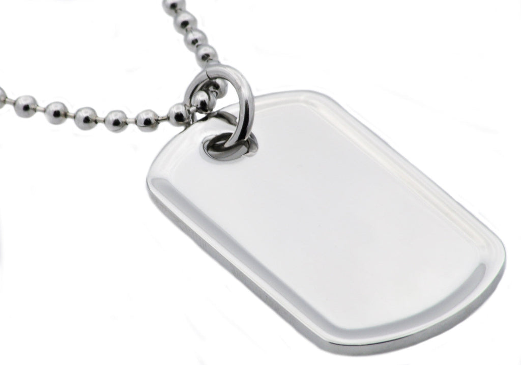 Mens Polished Stainless Steel Engravable Dog Tag Pendant