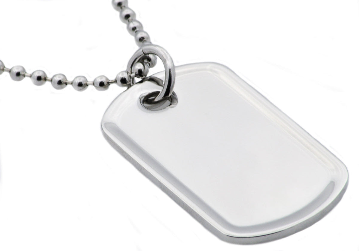 Mens Polished Stainless Steel Engravable Dog Tag Pendant
