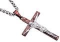 Mens Two Tone Stainless Steel Crucifix Pendant Necklace with 24" Wheat Link Chain