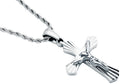 Men's Stainless Steel Cross Pendant Necklace With Cubic Zirconia With 24" Rope Chain