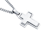 Men's Stainless Steel Cross Pendant Necklace With 24" Curb Chain