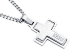 Men's Stainless Steel Cross Pendant Necklace With Cubic Zirconia With 24" Curb Chain