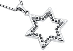 Mens Stainless Steel Star Of David Pendant With Black Cubic Zirconia