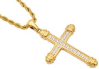 Men's Gold Plated Stainless Steel Cross Pendant Necklace With Cubic Zirconia With 24" Rope Chain
