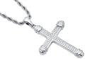 Men's Stainless Steel Cross Pendant Necklace With Cubic Zirconia With 24" Rope Chain