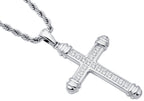 Men's Stainless Steel Cross Pendant Necklace With Cubic Zirconia With 24" Rope Chain