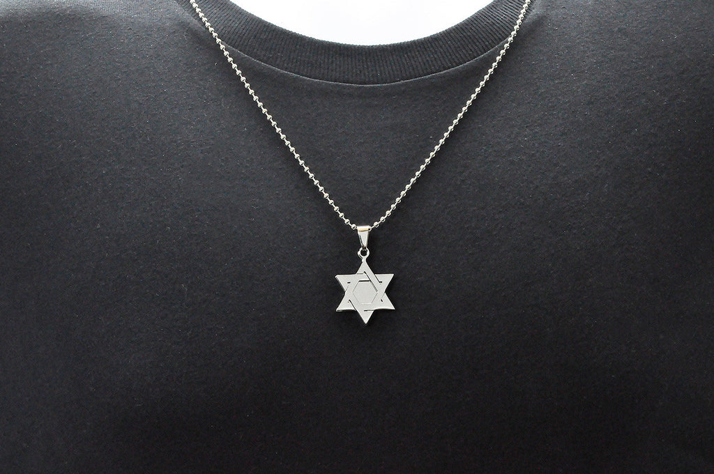 Mens High Polish Stainless Steel Star Of David Pendant