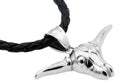 Mens Black Leather Stainless Steel Bull Pendant