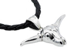 Mens Black Leather Stainless Steel Bull Pendant